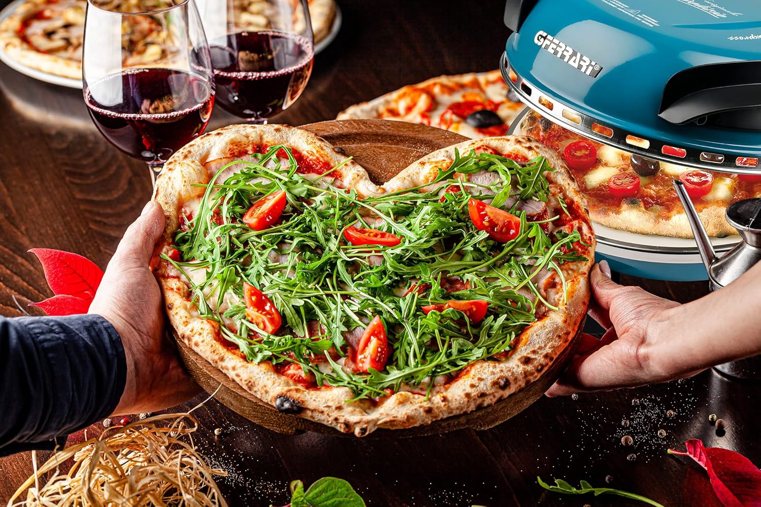 G3 Ferrari G10006 Pizza Exprimer Plaisir, Four Pizza, 1200 W, 400°C, Pierre Réfractaire (diamètre 31 cm), Minuteur 5', Livre de Recettes inclus, Noir