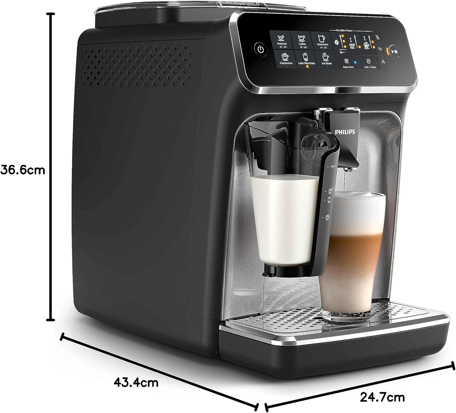 Philips Série 3200 Machine Expresso - Café à Grain - LatteGo Mousseur à Lait, 5 Spécialités de Café, Écran Tactile Intuitif, Argent (EP3246/70)