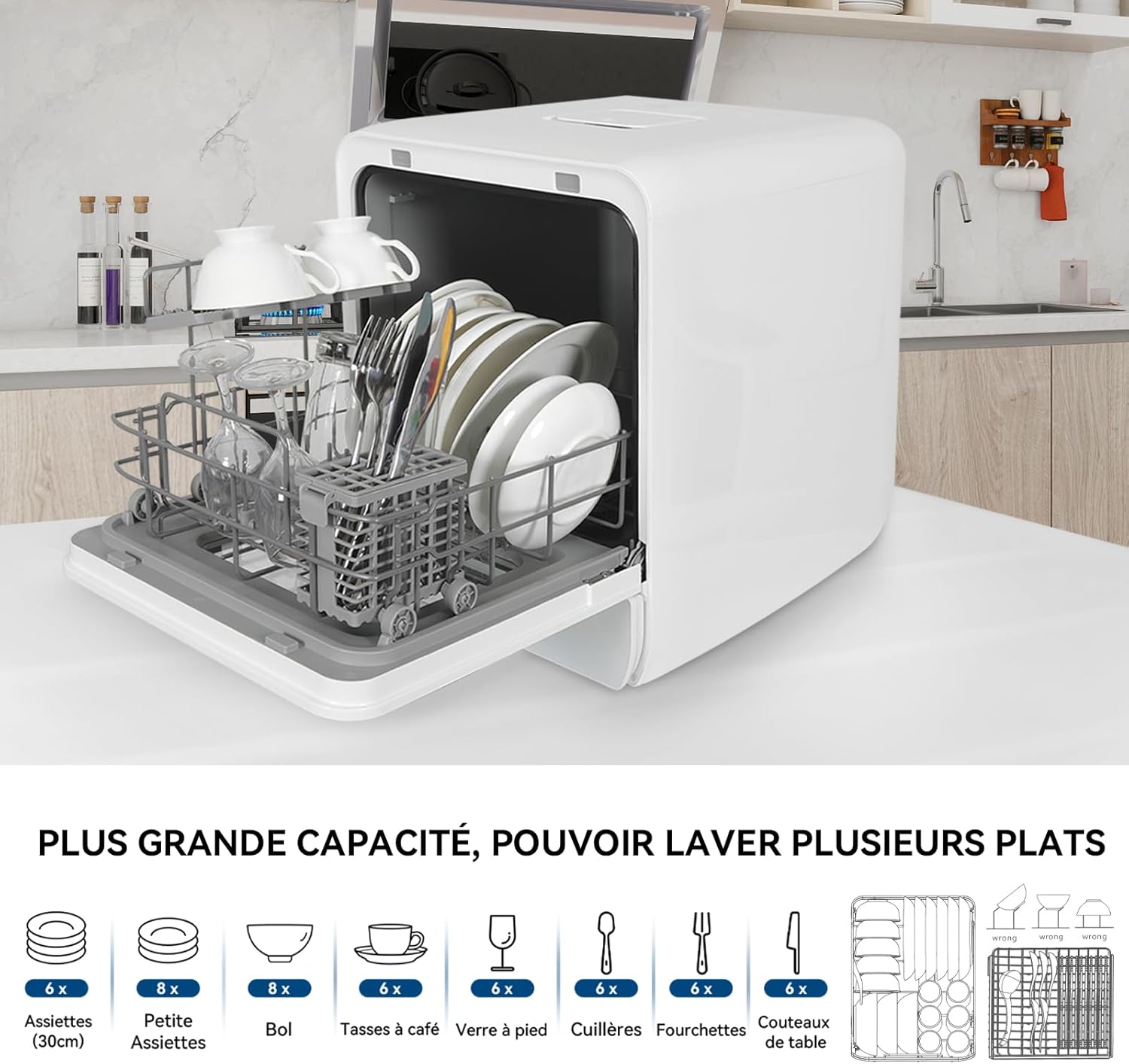 YU YUSING Mini Lave-vaisselle Compact 45cm avec 6 Programmes 4 Couverts, Petit Lave-vaisselle Sans ou Avec Arrivée d'Eau, Portable, Réservoir d'Eau 5L, Commande Tactile, Écran LED