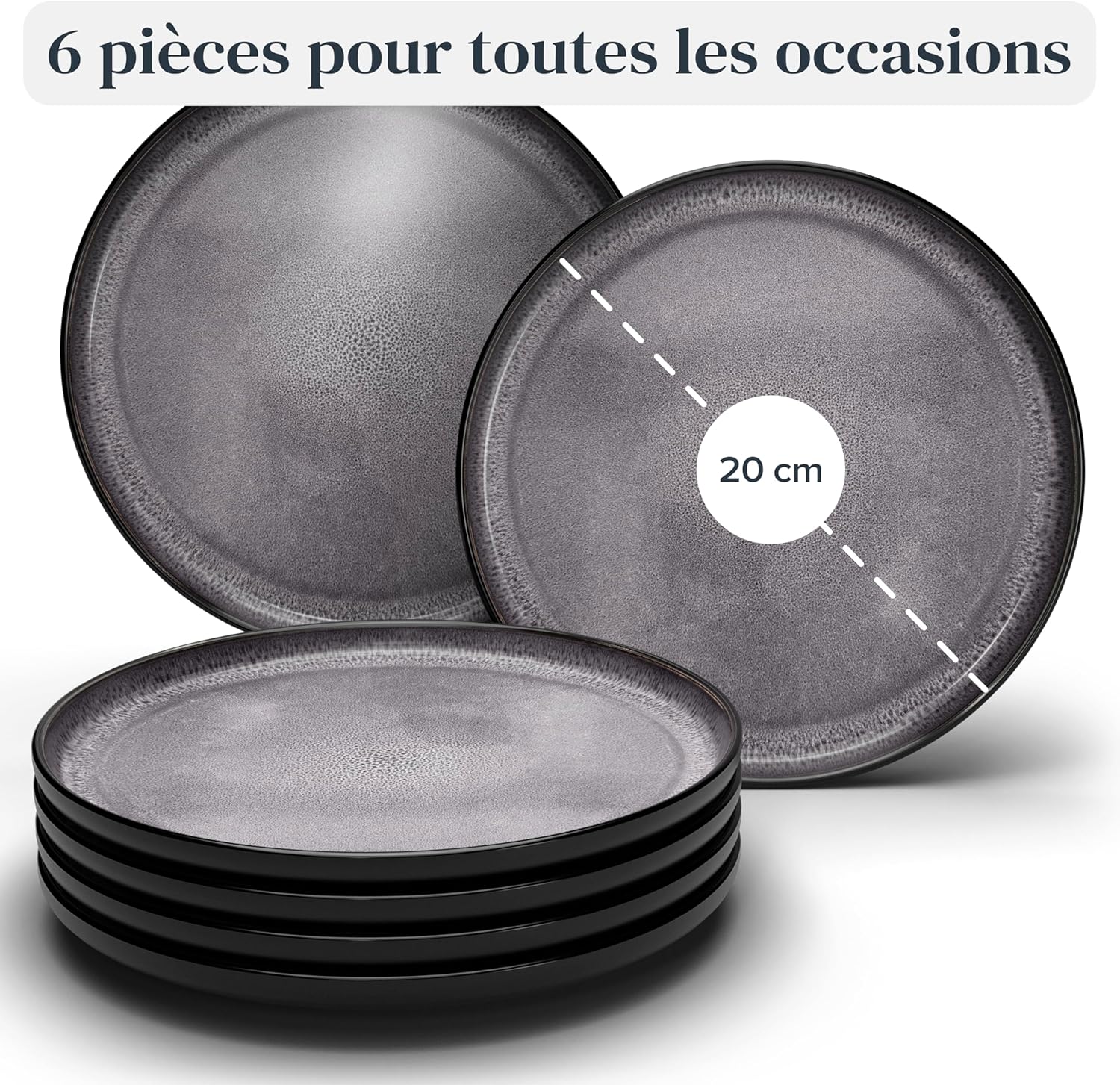 Service de Vaisselle en Grès Ibiza 36 pièces –Ensemble de Vaisselle pour 12 Personnes, Adapté au Lave-Vaisselle et au Micro-Ondes, Pure Living bleu fumé, Assiettes Service de Table