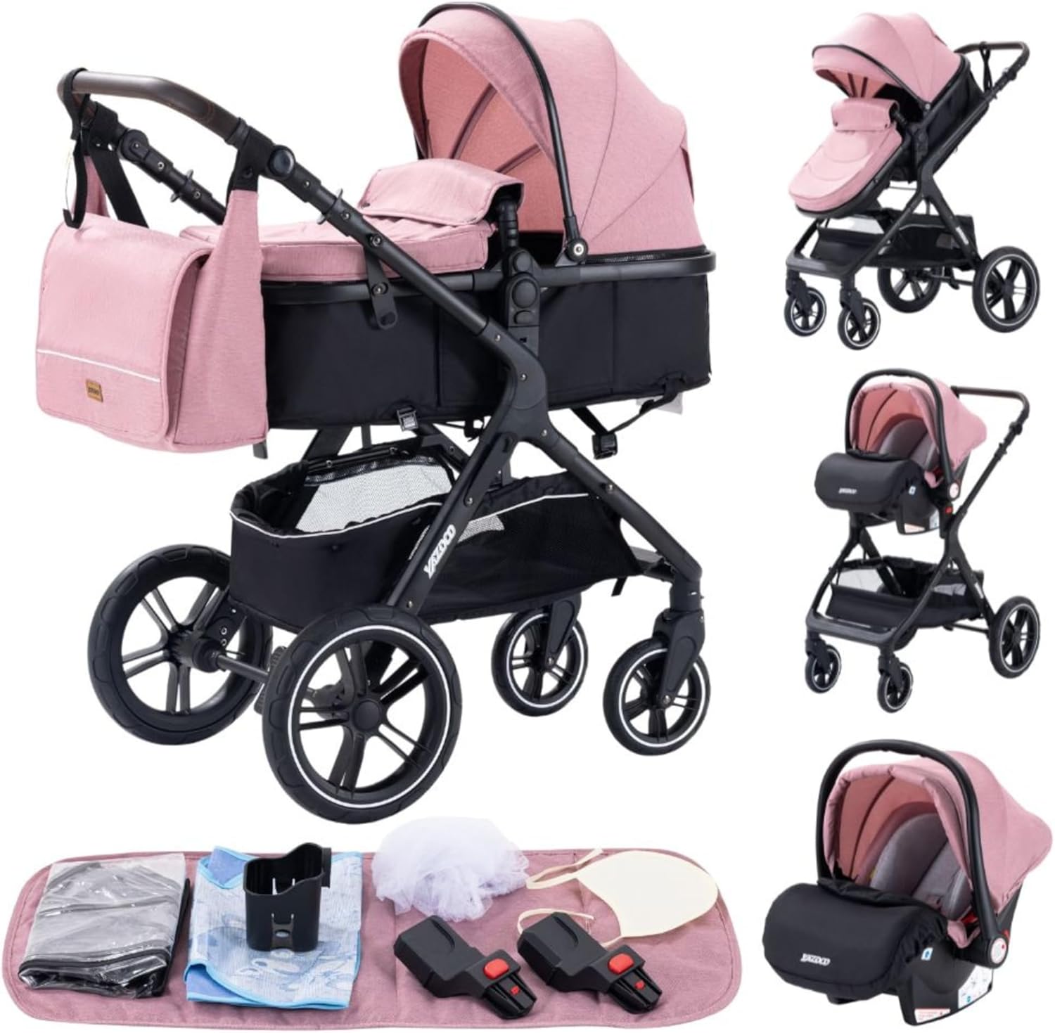 YAZOCO Poussettes 3 en 1 Citadines Poussettes Combinées Poussette Tricycle Baby Walker Poussette Haute Paysage Poussettes Pliantes Trolley Bébé Landau pour 0-36 (1 Noir)