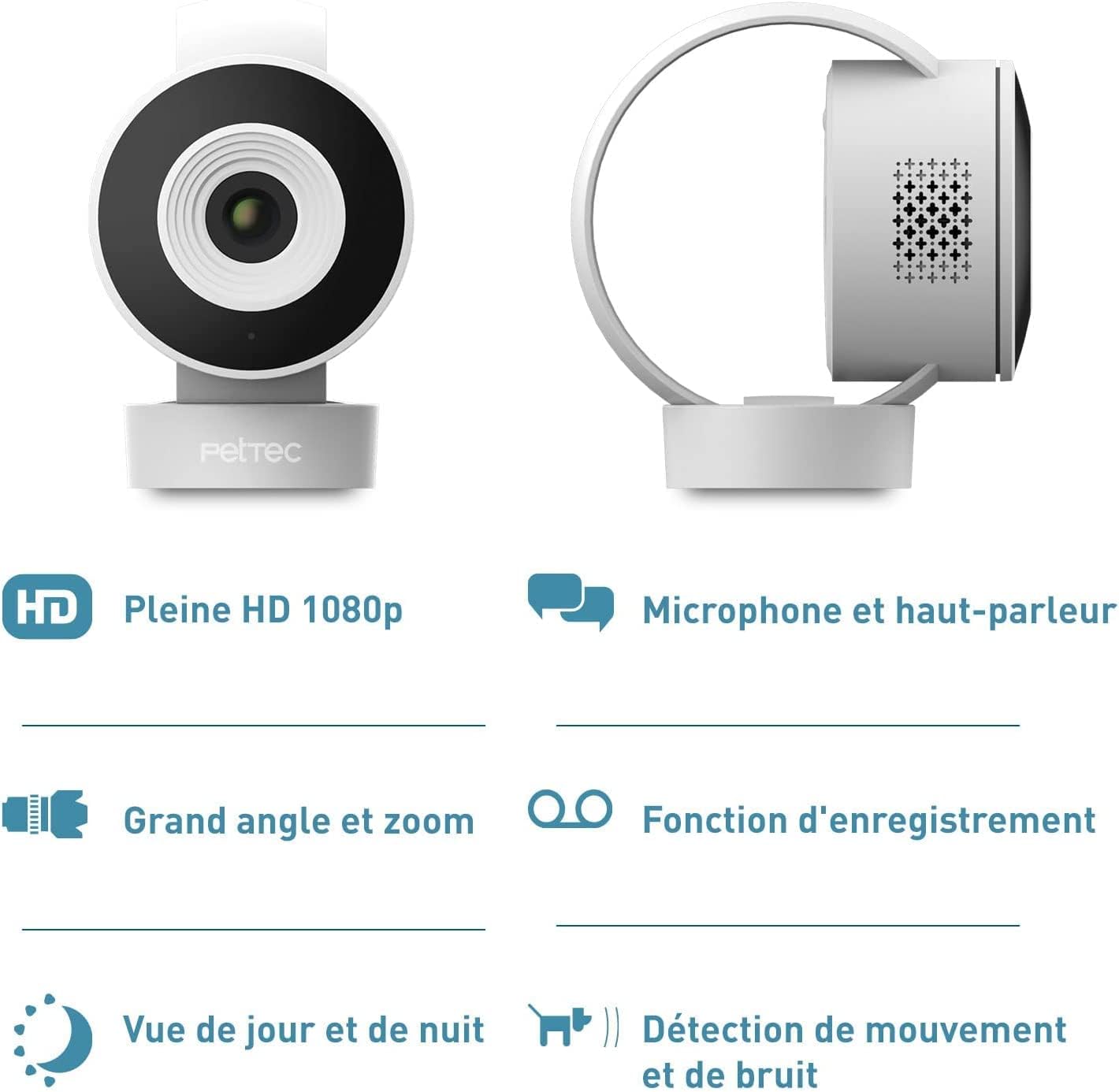 PetTec Cam Free Lot de 2 caméras sans fil pour animaux de compagnie avec application [sans piège à abonnement] – Caméra pour chats et chiens intérieur/extérieur – Détection de mouvement et fonction
