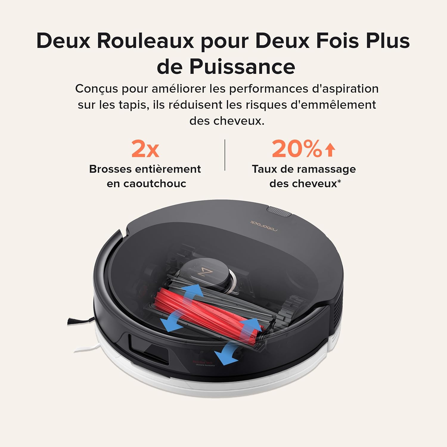 roborock Q8 Max+ Aspirateur Robot Laveur avec Station, Vidage Automatique, 5500Pa Aspiration, Brosse DuoRoller, Navigation LiDAR, Évitement d'obstacles, Cartographie Multi-Niveaux, Contrôle APP/Vocale