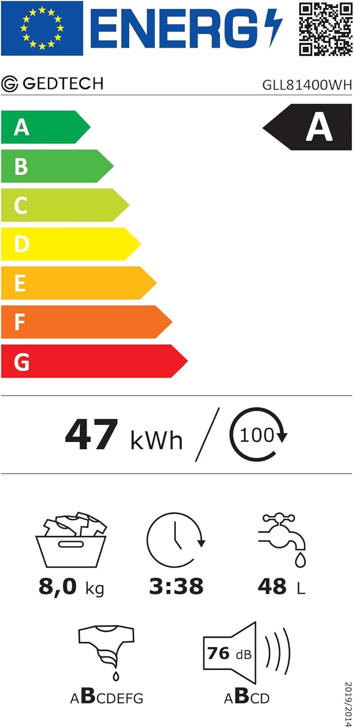 Lave-linge frontal GEDTECH GLL71200WH - 7 Kgs - 1400 tr/mn - 16 programmes - Eco - Intensif - Rapide – Très Faible conso