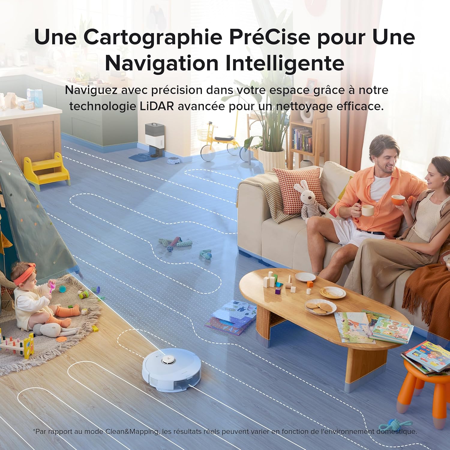 roborock Q8 Max+ Aspirateur Robot Laveur avec Station, Vidage Automatique, 5500Pa Aspiration, Brosse DuoRoller, Navigation LiDAR, Évitement d'obstacles, Cartographie Multi-Niveaux, Contrôle APP/Vocale