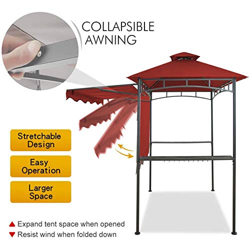 Double Tiered Grill Gazebo 11X 5, Outdoor BBQ Patio Canopy Tent with Stretchable Side Awning
