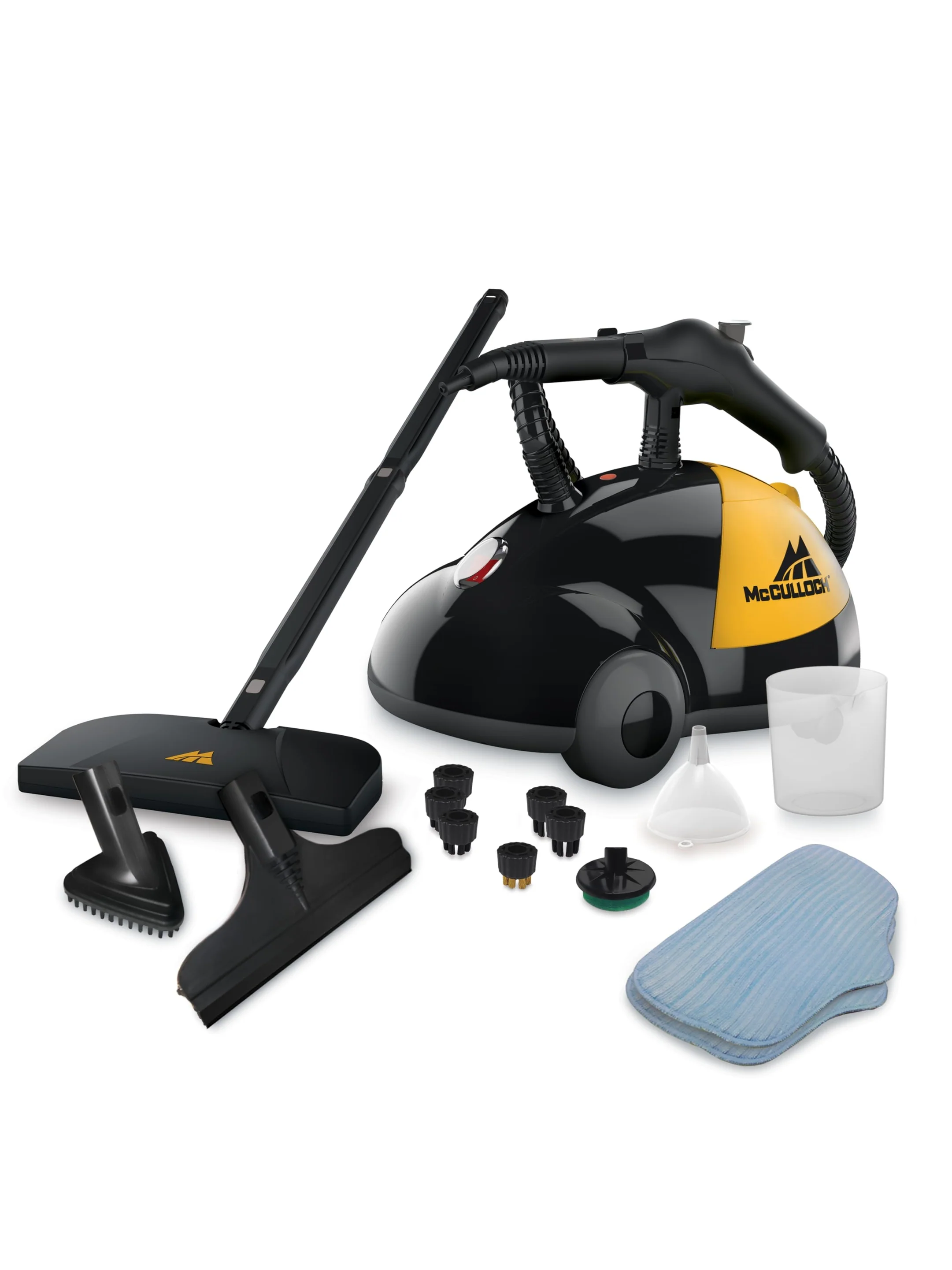 McCulloch MC1275 Heavy-Duty Steam Cleaner with 18 Accessories, Extra-Long Power Cord, Chemical-Free Pressurized Cleaning for Most Floors, Counters, Appliances, Windows, Autos, and More, Yellow/Grey