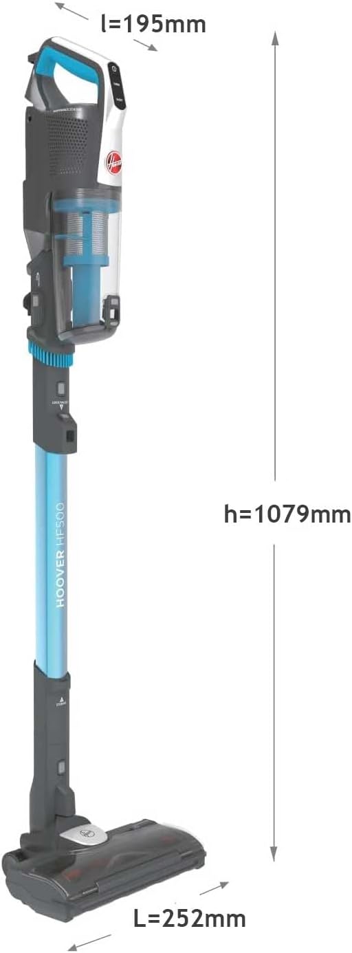 Hoover HF522STP Aspirateur Balai sans Fil Puissant, Grande Autonomie, Rangement Compact, Electrobrosse Anti-emmêlement LED, Turbobrosse Spéciale Animaux, Charge Rapide,Position Park&Go, Bleu Skyfall