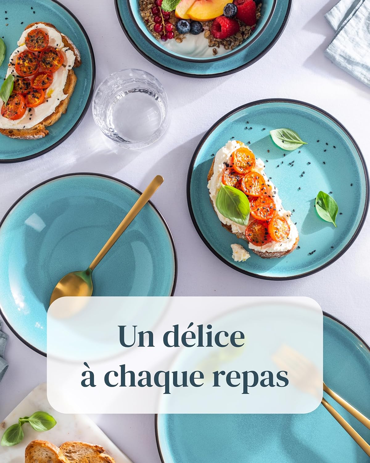 Service de Vaisselle en Grès Ibiza 36 pièces –Ensemble de Vaisselle pour 12 Personnes, Adapté au Lave-Vaisselle et au Micro-Ondes, Pure Living bleu fumé, Assiettes Service de Table