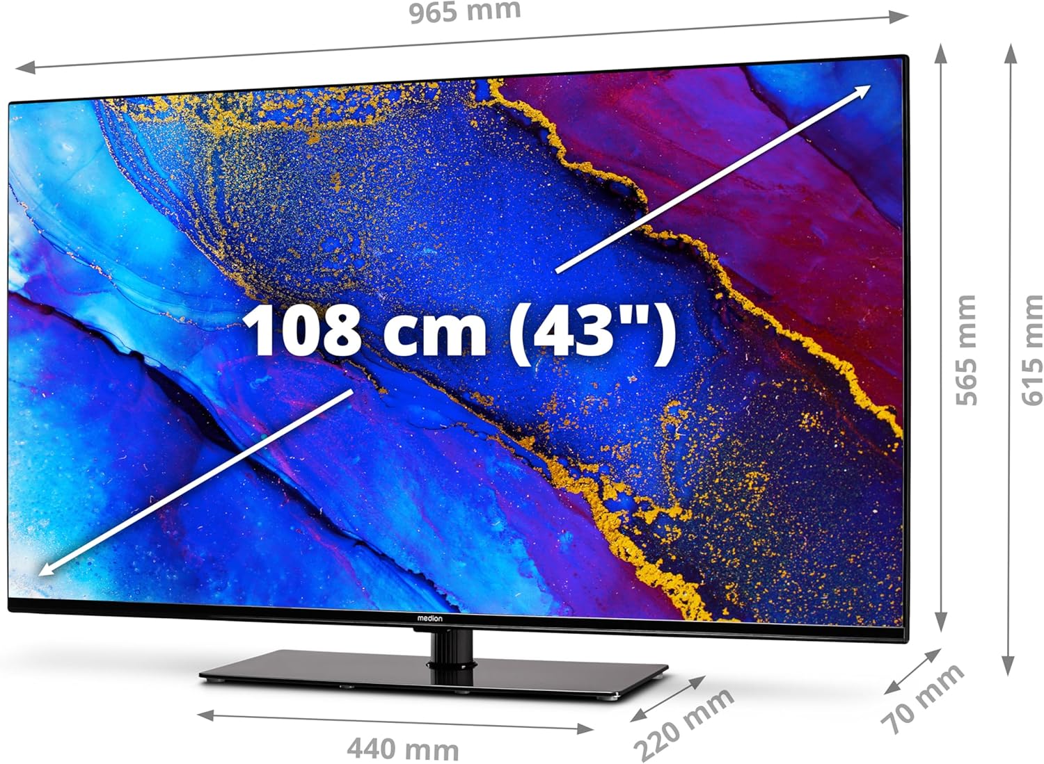 MEDION X14370 (MD 30706) 108 cm (43 Zoll) Fernseher (Smart TV, 4K Ultra HD, Dolby Vision HDR, Dolby Atmos, Netflix, Prime Video, MEMC, Micro Dimming, Bluetooth, PVR)
