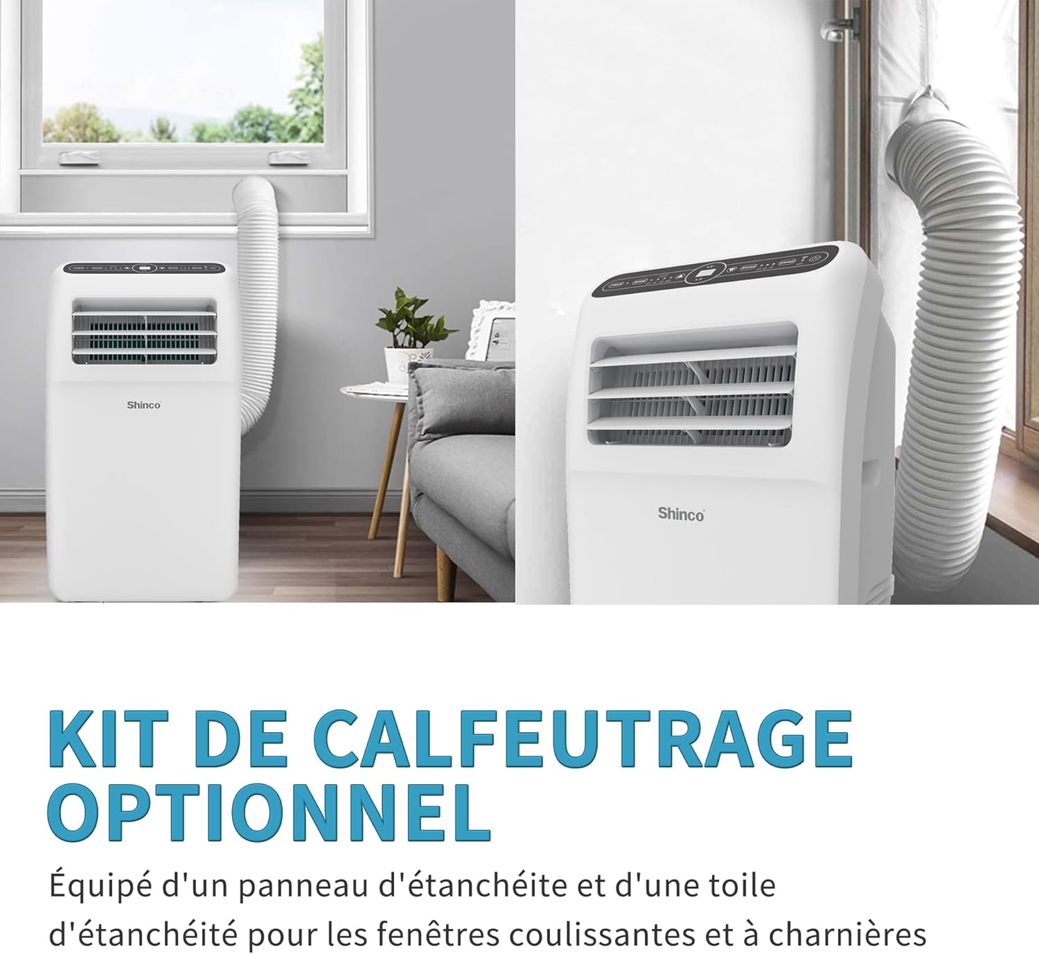 SHINCO Climatiseur mobile, 7000 BTU 2,05kW, Refroidir&Ventilation&Déshumidification, taille de la pièce jusqu'à 54m³(18㎡), Climatiseur mobile avec tuyau d'évacuation et tuyau de vidange, mode sommeil