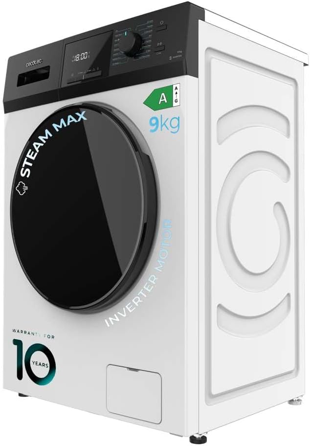 Cecotec Lavadora 8 Kg Carga Frontal Bolero Dresscode 8500 Inverter A. 1900 W, 1400 rpm, Motor Inverter Plus, Bajo Consumo, 16 Programas, SteamMax, Delay Start, Blanco