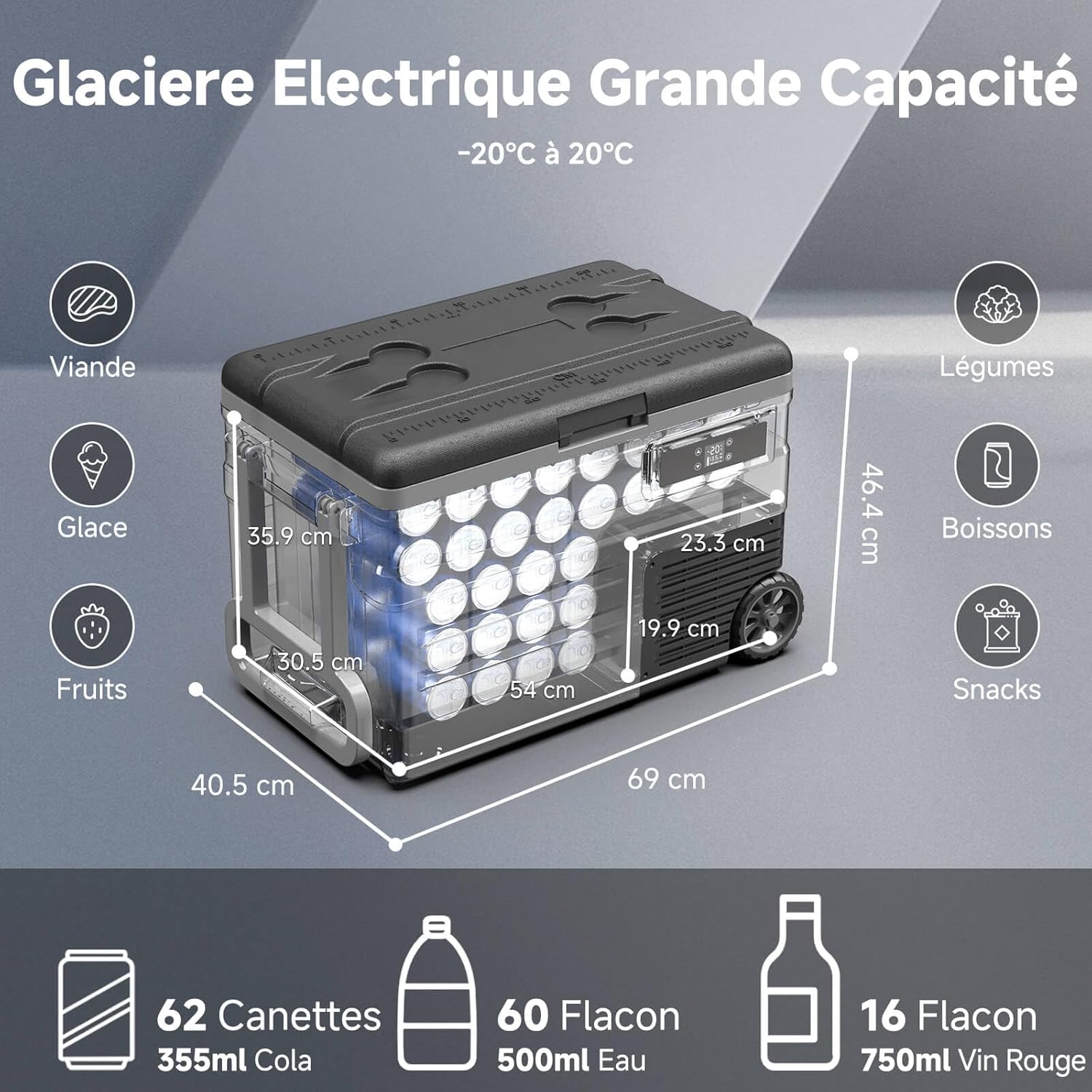 AAOBOSI 45L Glacière à Compresseur, Glaciere Électrique -20℃ à 20℃, Frigo Camion APP&Bouton Contrôle, 12/24V DC et 100-240V AC Glaciere Camping Pour Voiture, Camion, Bateau et Prise De Courant