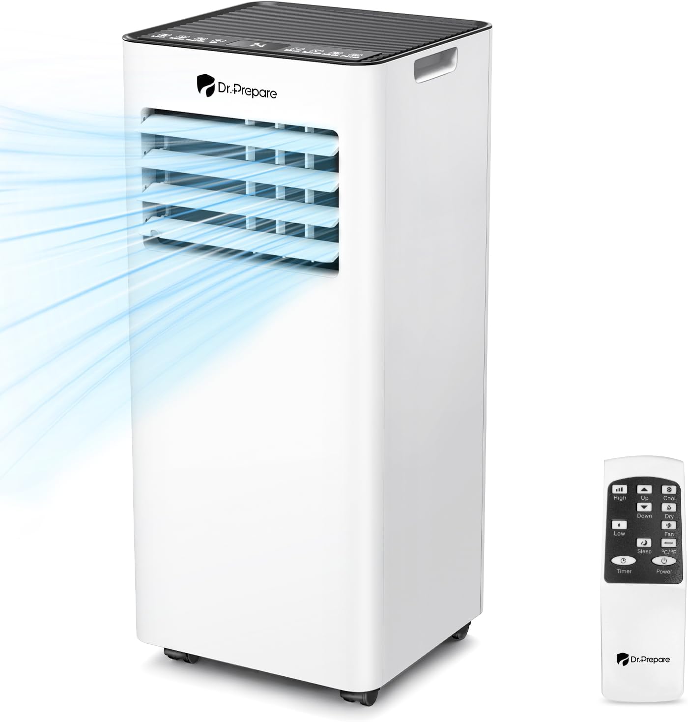 DR.PREPARE Climatiseur Mobile Silencieux 9000 BTU 2,1Kw, Climatiseur Portable 4 en 1, Refroidissement, Déshumidificateur, Ventilateur et Modes Sommeil, Télécommande, Refroidit 30 m², Minuteries 1-24H