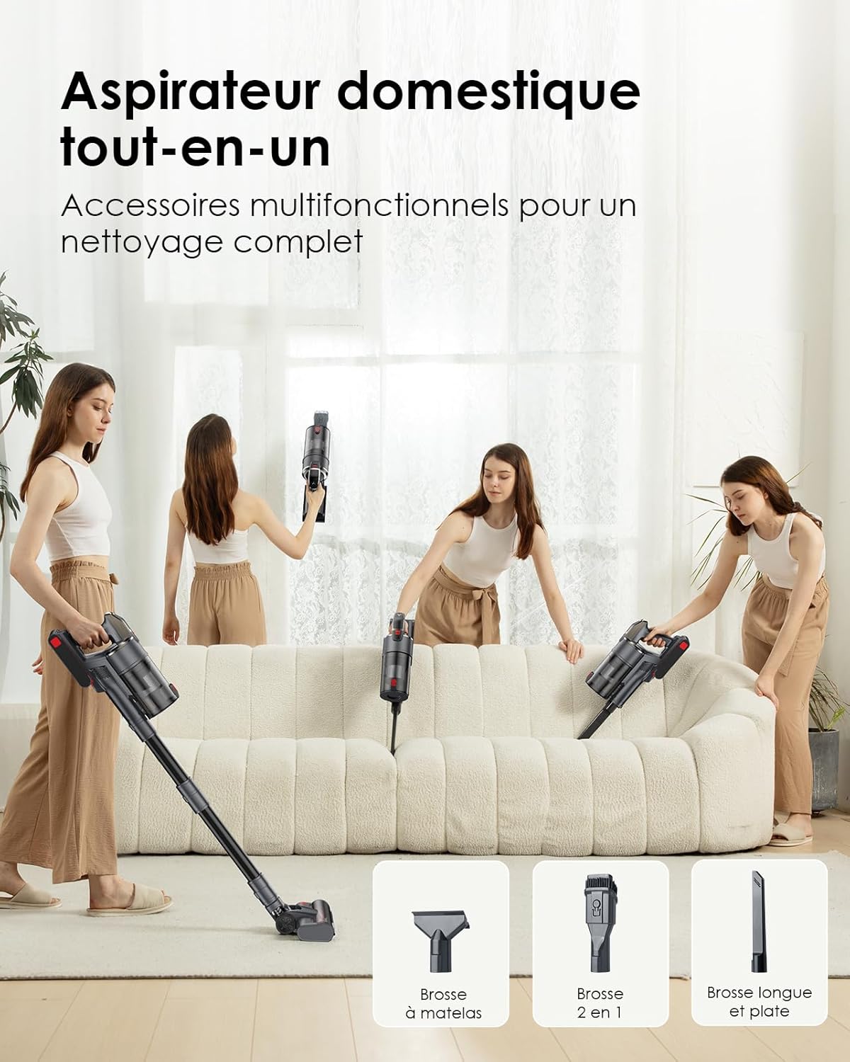 Linkifly A11 Aspirateur Balai sans Fil, Aspirateur sans Fil Puissant 48Kpa et 60 Min, avec Technologie Cyclonique et Anti-Enchevêtrement, Aspirateur Balai pour Les Poils d'animaux/Tapis/Sols Durs