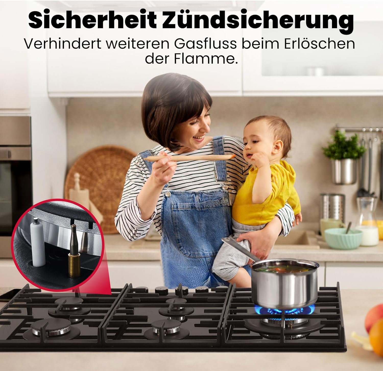 GASLAND GH2805BG1FC Table de cuisson à gaz 5 feux, Cuisinière à gaz avec brûleur wok, Table de cuisson à gaz encastrable, 76cm noir Cuisinière à gaz en verre, Cuisinière à gaz 10,4KW, GPL/NG