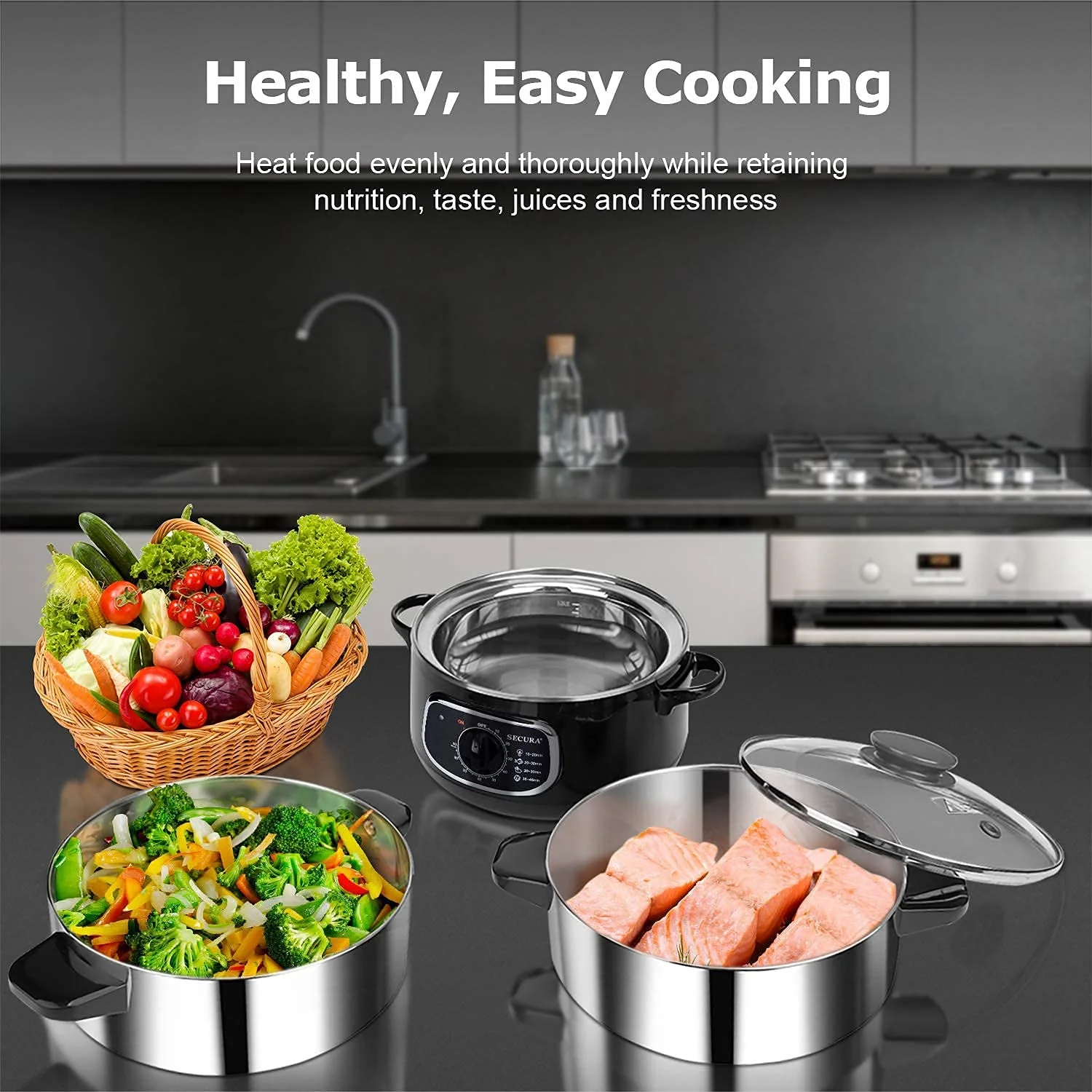 Secura 8.5 Qt Electric Stainless Steel Food Steamer