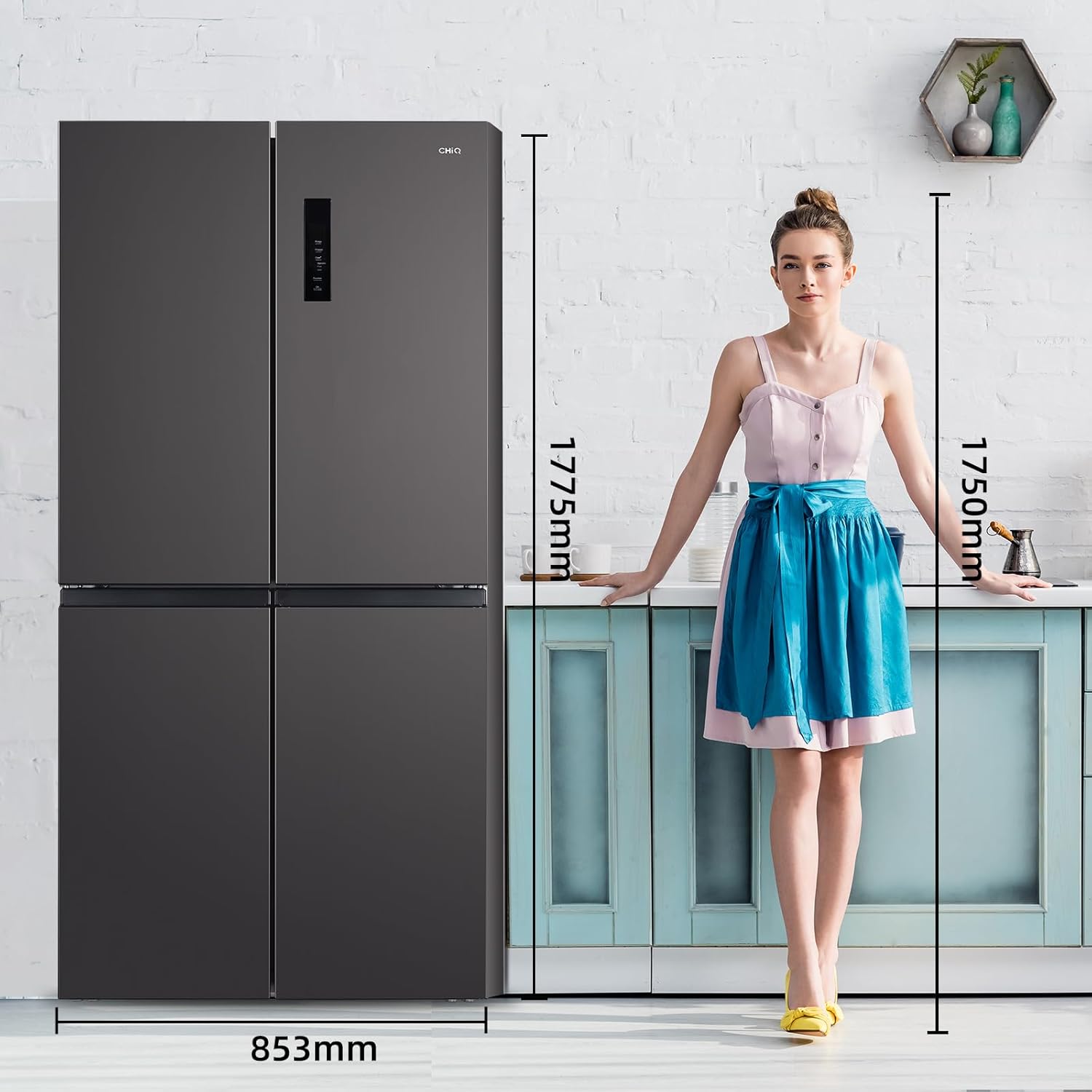 CHIQ Réfrigérateur autoportant 317L à Inverter, 322 l, sans givre, flux d'air multiple, congélation rapide, électronique tactile, compresseur avec garantie de 12 ans, efficacité améliorée, noir