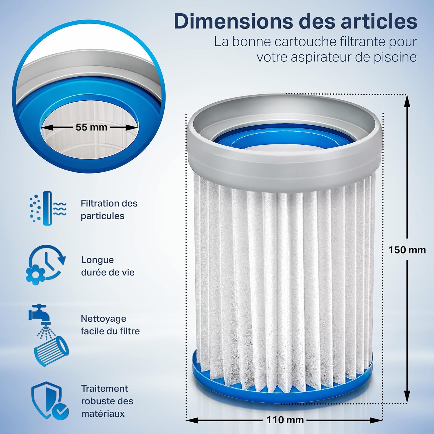 tillvex Aspirateur Électrique pour Piscines | Nettoyeur de Piscine sans Fil avec Manche Télescopique | Kit de Nettoyage avec Filtre & 2 Vitesses | Rechargeable