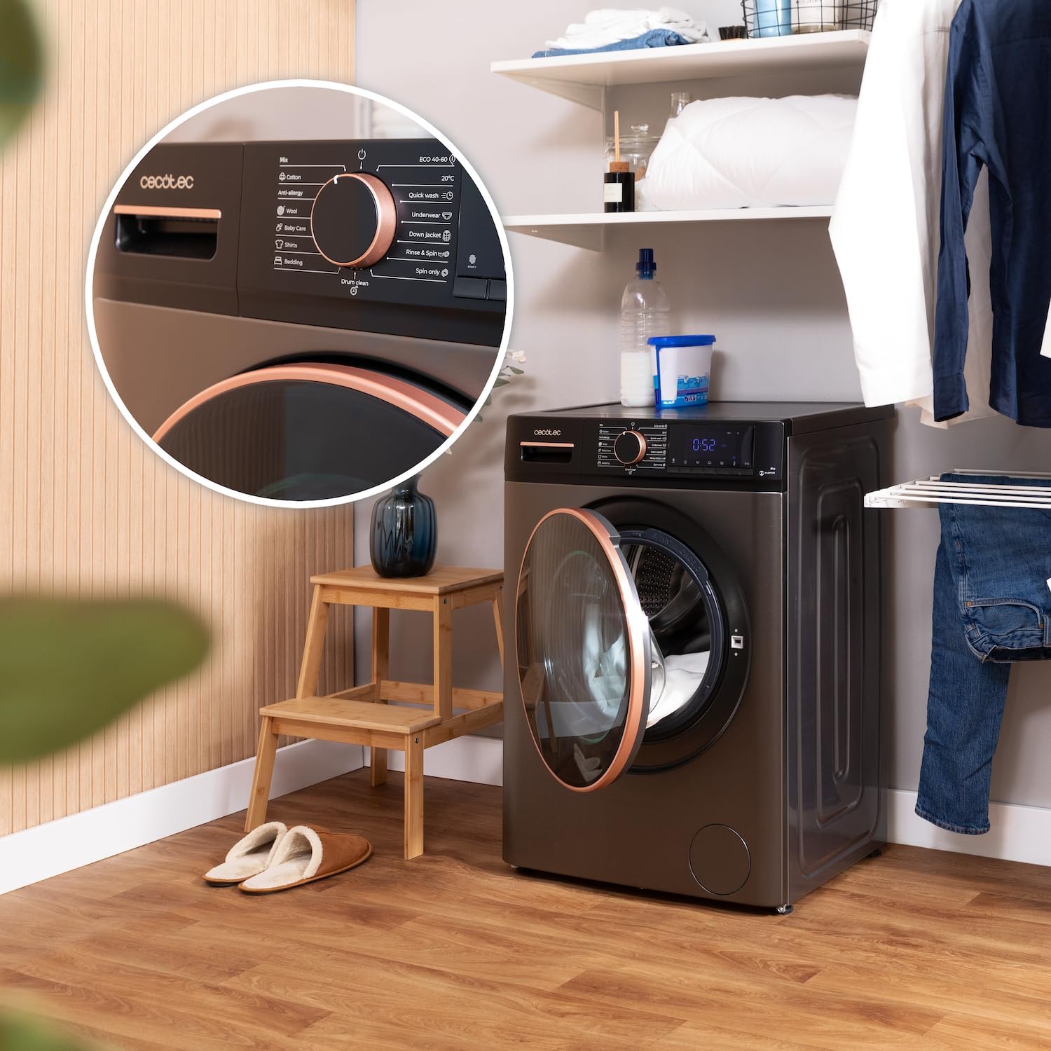 Cecotec Lave-linge 10Kg Bolero DressCode 10610 Inverter Steel A. Chargement Frontale, 1400 RPM, Steam Max, Motor Inverter Plus, 15 Programmes, OnSmart, Stop&Go, Caoutchouc Antibactérien, Drum Clean