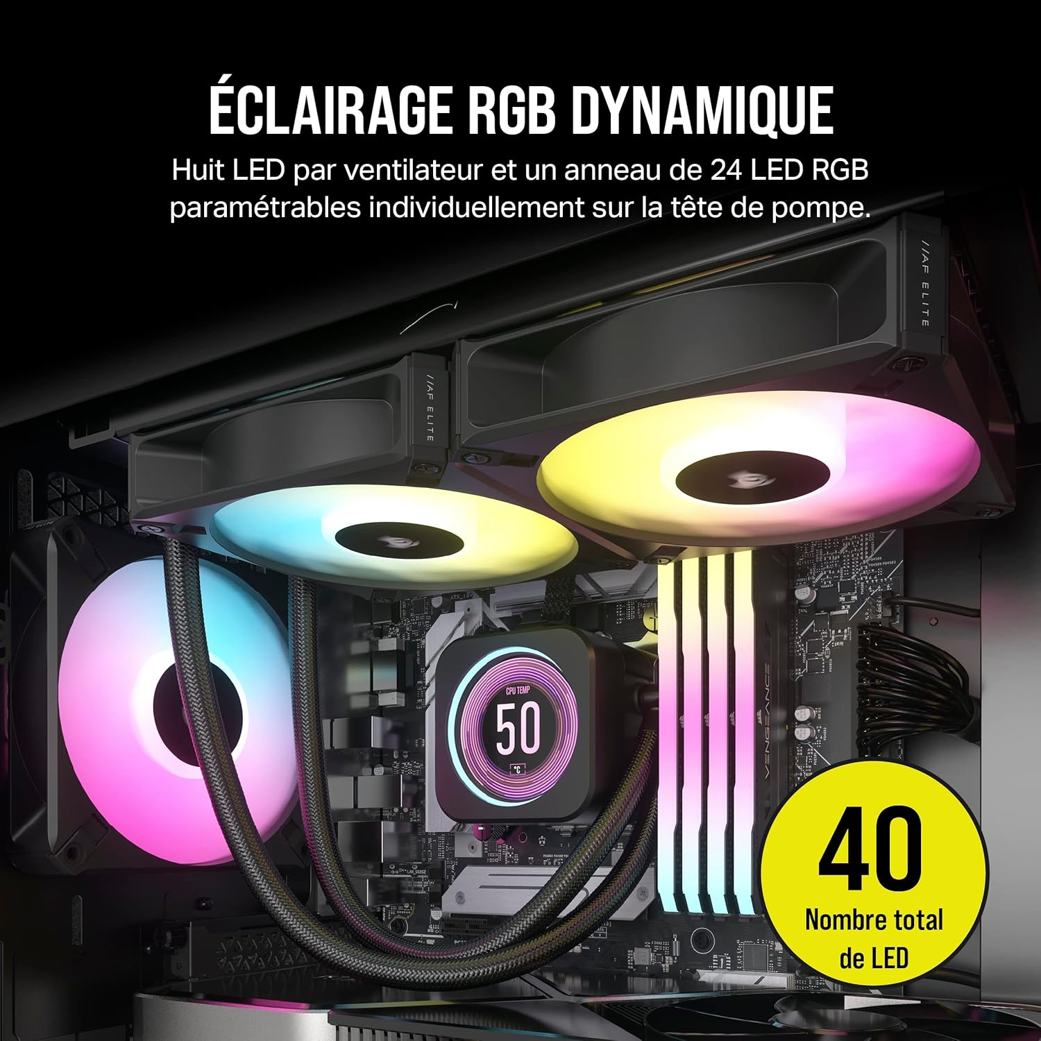 Corsair iCUE H150i Elite LCD XT Refroidisseur de CPU Liquide - Écran LCD IPS - Trois Ventilateurs AF120 RGB Elite - Radiateur 360mm - Convient à Intel® LGA 1700, AMD AM5, et Plus - Noir