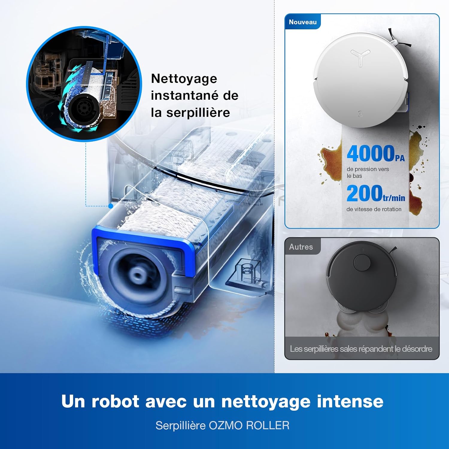 ECOVACS X8 PRO OMNI Robot Aspirateur Laveur avec Station Tout-En-Un, Puissance 18000Pa, Nettoyage Automatique Instantané OZMO ROLLER, Nettoyage à l'eau chaude 75℃, Ajout Solution Nettoyage Automatique