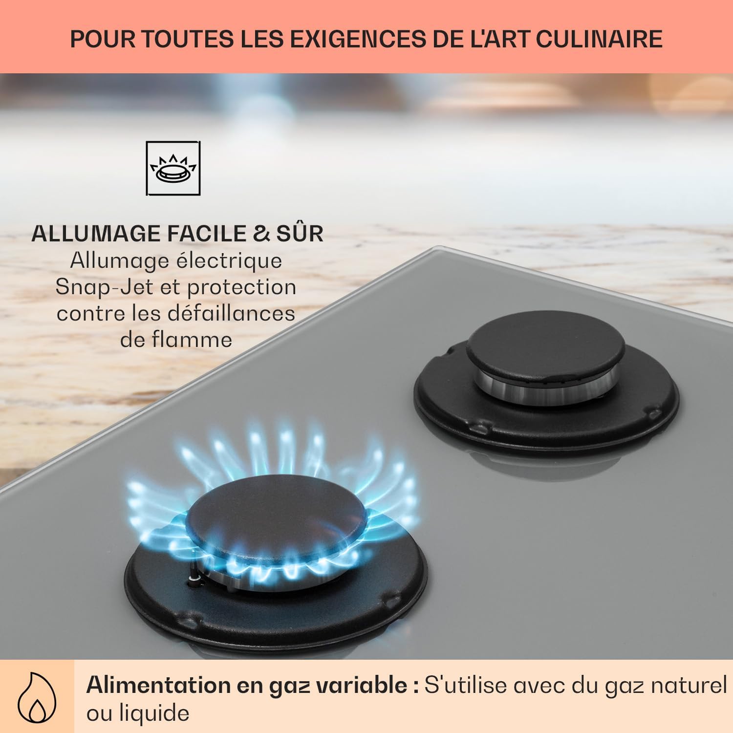 Klarstein Table de Cuisson à Gaz, Plaque de Cuisson Gaz à 4 Brûleurs, Table de Cuisson Electrique à 4 Feux de 8000W, Cuisiniere Gaz, Gaziniere Gaz avec Brûleurs en Acier Inoxydable, Cuisinières GPL