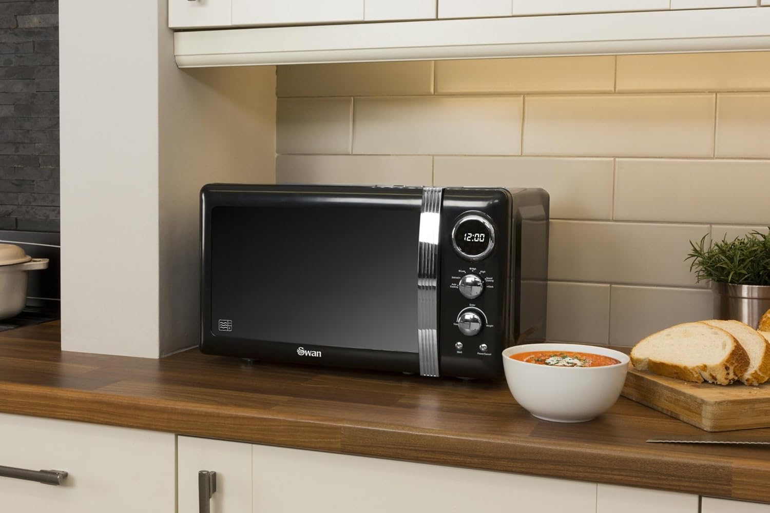 Swan Retro SM22030GRNEU Micro-ondes Numérique 20L, 5 Niveaux de Puissance, Fonction Décongélation, Minuterie 60 Minutes, Porte à Effet Miroir, Plateau Tournant 27cm, Design Vintage, Gris, 800W