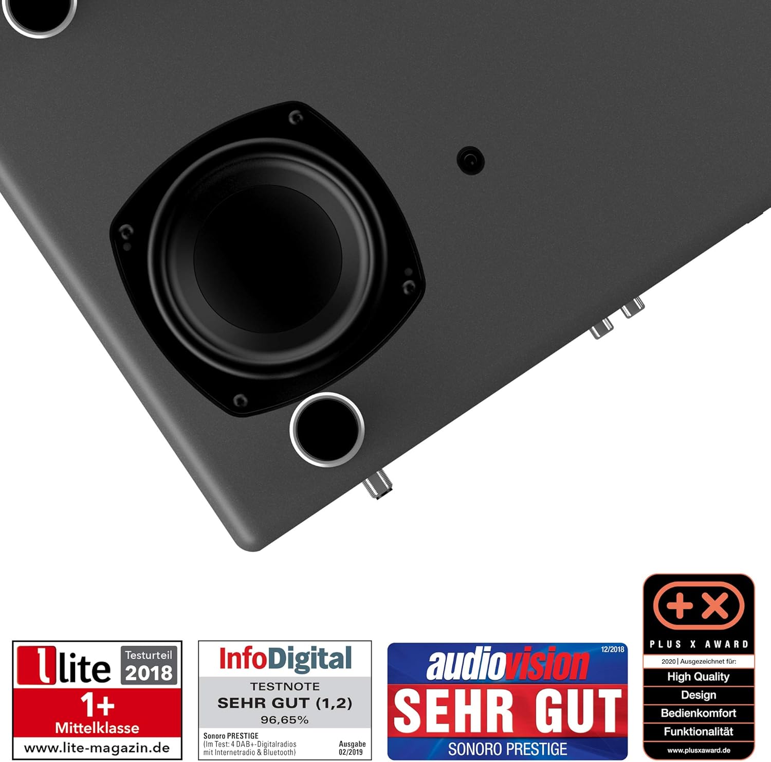 sonoro Prestige Chaîne Hi-FI (Radio FM/Dab+/Internet, Lecteur CD, AUX, Bluetooth, Deezer, Spotify) Argent