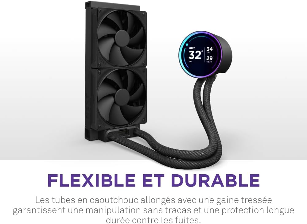 NZXT Kraken Elite 280 RGB - Refroidisseur de liquide CPU AIO - Radiateur 280mm - Ventilateur F280 RGB - IPS LCD 2,72 personnalisable - Turbine Pump - LGA 1700 1200 115X 1851 / AM5 AM4 - Noir
