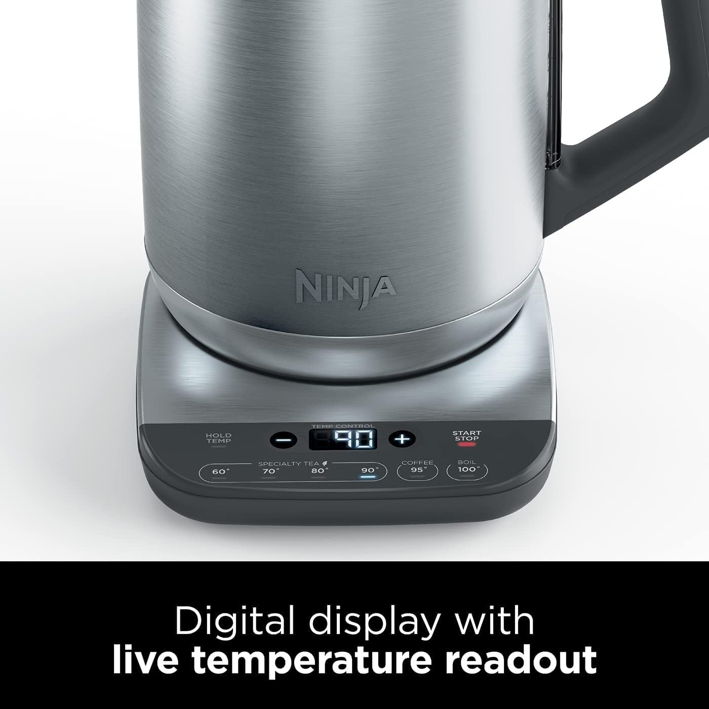 Ninja Perfect Temperature Kettle, 1.7L, with Temperature Control, LED Display, Easy to Use Kettle with Rapid Boil, Temperature Hold for Up to 30 Minutes, Gift for her / him, Stainless Steel, KT201UK