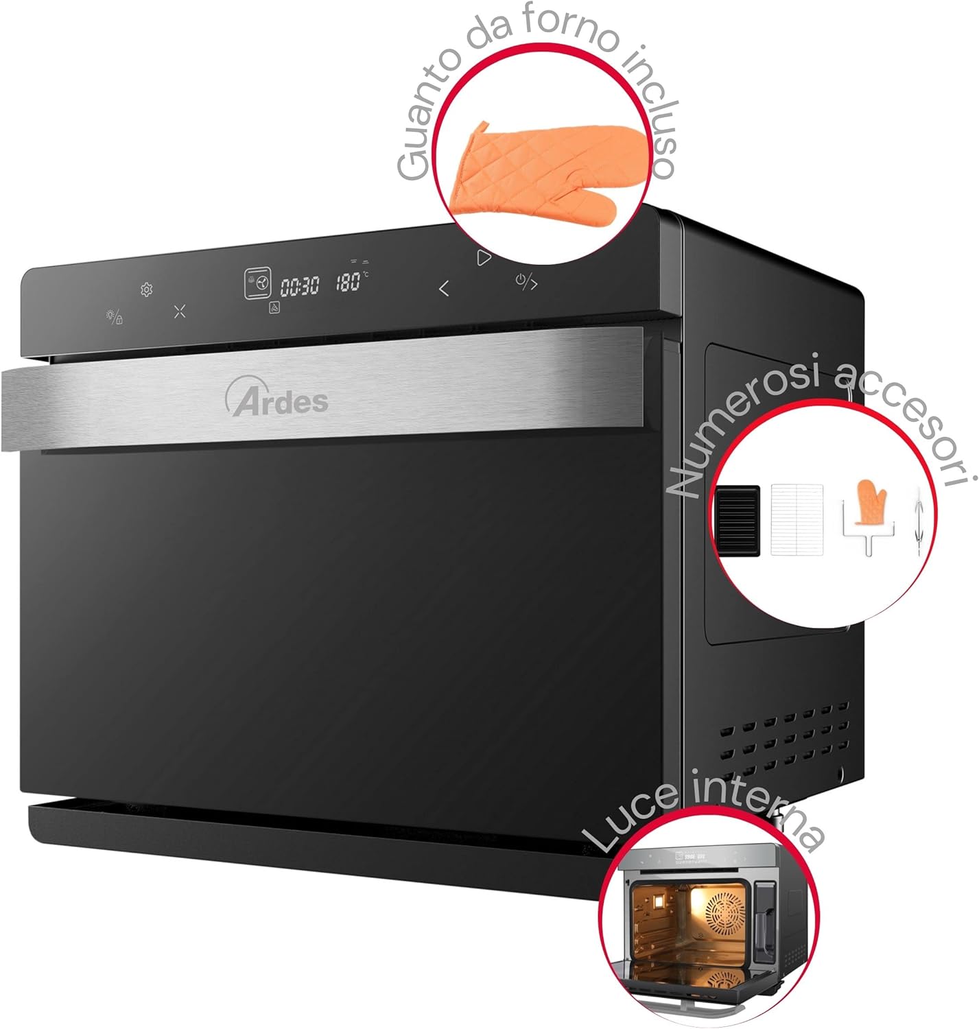 ARDES - AR6440VD Four électrique ventilé Capacité de 31 litres avec lumière interne 9 fonctions de cuisson minuterie double vitrage avec accessoires MIST 400, Noir