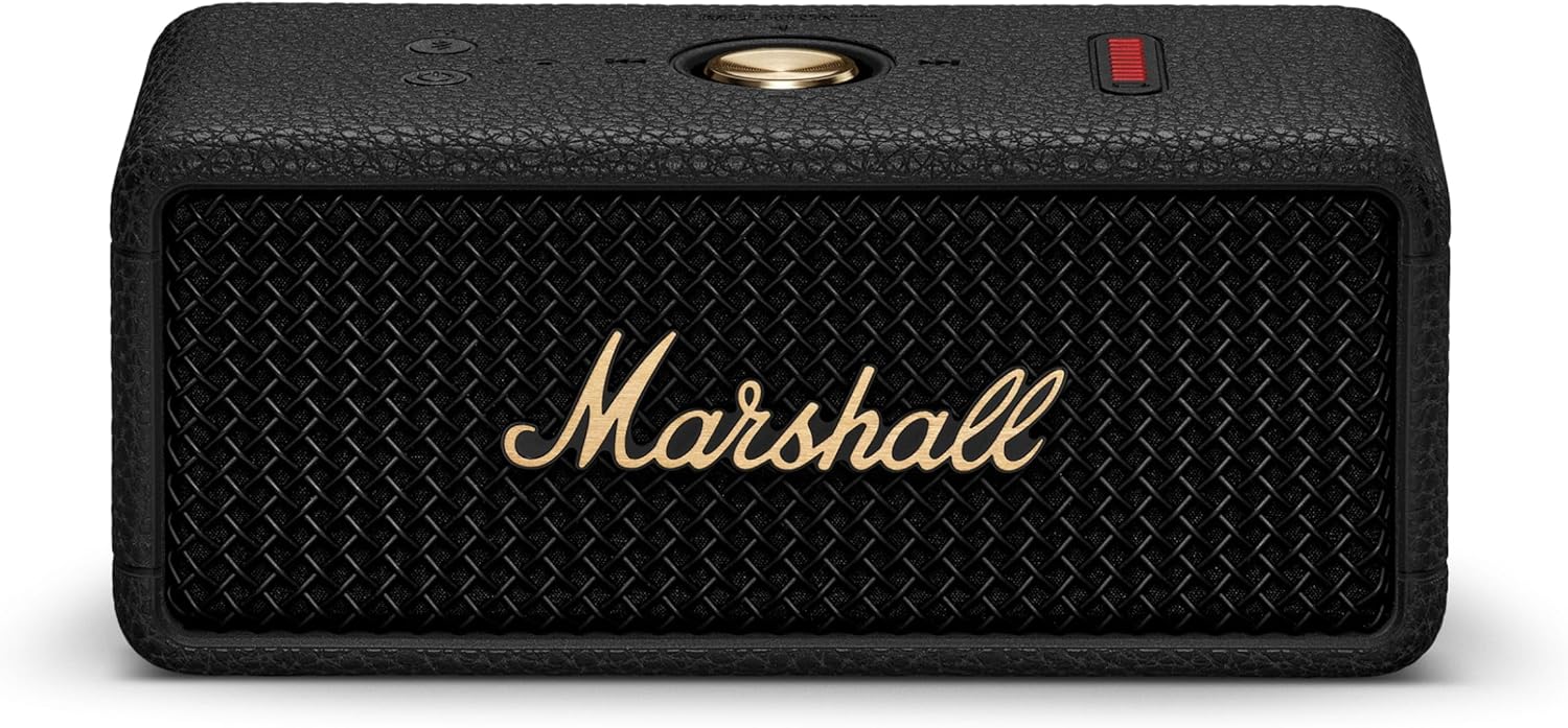 Marshall Emberton III Enceintes Bluetooth Portables, sans Fil, IP67 Résistant à la Poussière et à l'eau, Plus de 32 Heures de Lecture, Charge Rapide - Noir & Laiton