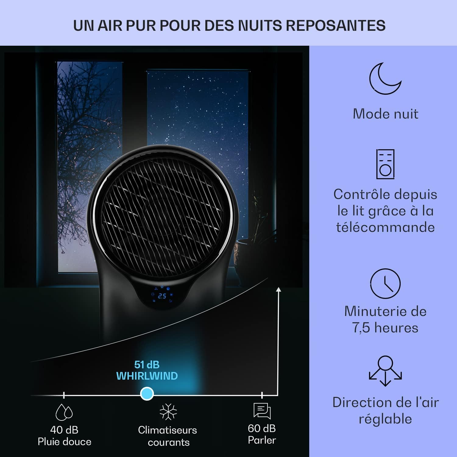 Klarstein Climatiseur Mobile 3 en 1, Climatiseur Portable avec Humidificateur, Ventilateur, Climatiseur Mobile Sans Évacuation, 2 Pack Glacons, Minuterie, 3 Modes, 90W, Puissant Débit d'Air 1600m³/h