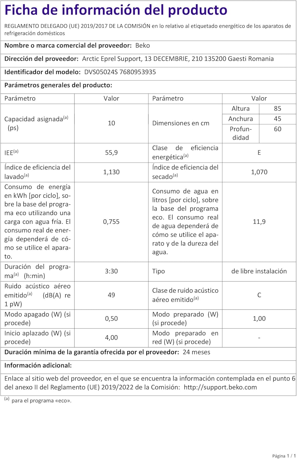 Beko DVS05024S lave-vaisselle Autoportante 10 couverts Argent