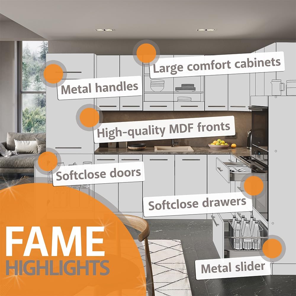 Vicco Meuble pour Four Fame-Line, Blanc Haute Brillance/Blanc, 60 cm avec étagères Ouvertes