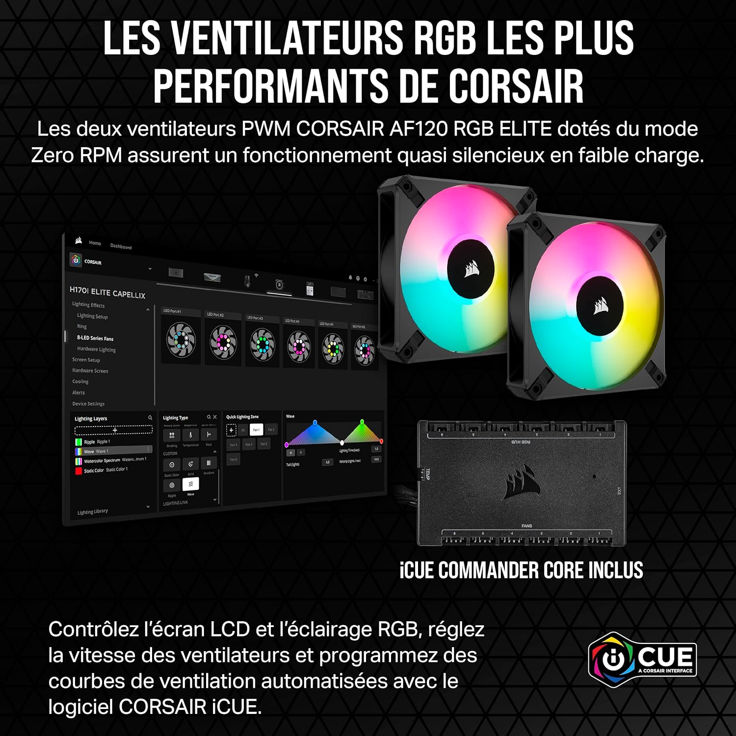 Corsair iCUE H150i Elite LCD XT Refroidisseur de CPU Liquide - Écran LCD IPS - Trois Ventilateurs AF120 RGB Elite - Radiateur 360mm - Convient à Intel® LGA 1700, AMD AM5, et Plus - Noir