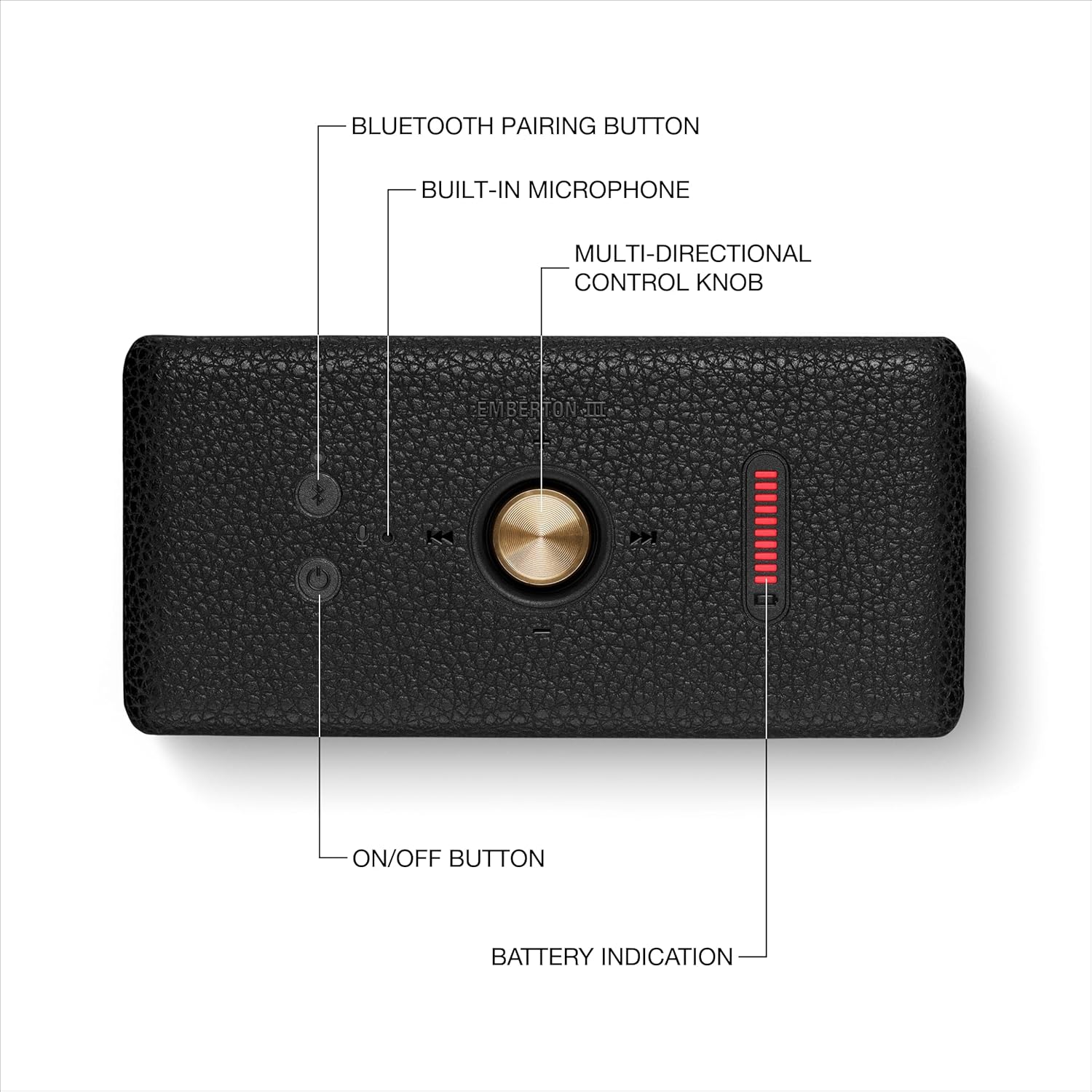 Marshall Emberton III Enceintes Bluetooth Portables, sans Fil, IP67 Résistant à la Poussière et à l'eau, Plus de 32 Heures de Lecture, Charge Rapide - Noir & Laiton