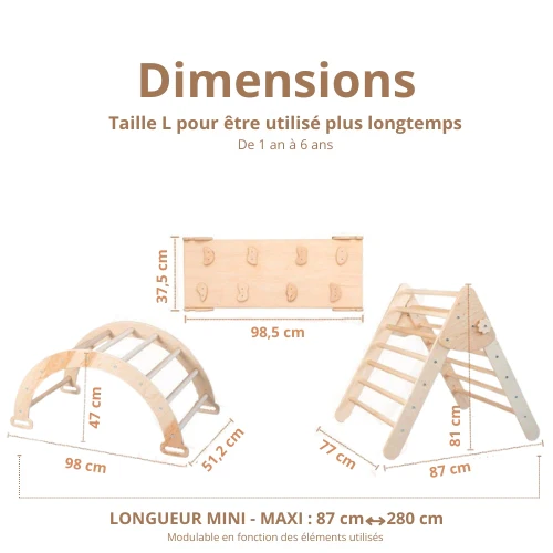Aire de Jeux Montessori 3-en-1 : Triangle Pikler, Arche & Rampe d'escalade - Motricité & Eveil (8 mois - 6 ans)