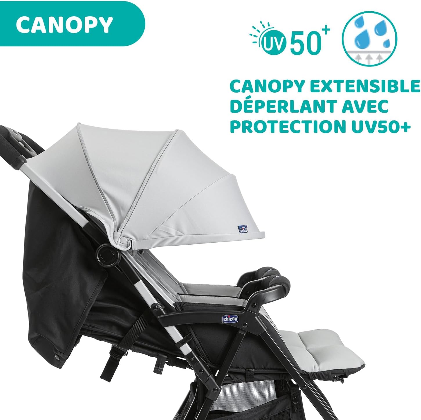 Chicco OHlalà Poussette Canne Double, Légère Inclinable et Pliable, Poussette pour Jumeaux de la Naissance à 15 kg, Fermeture Compacte, Inclus une Housse de Pluie, Capote Extensible - black night