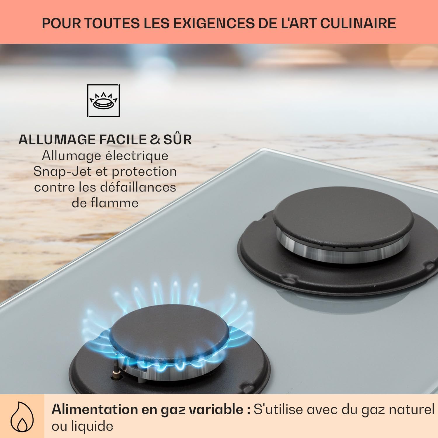 Klarstein Table de Cuisson à Gaz, Plaque de Cuisson Gaz à 4 Brûleurs, Table de Cuisson Electrique à 4 Feux de 8000W, Cuisiniere Gaz, Gaziniere Gaz avec Brûleurs en Acier Inoxydable, Cuisinières GPL