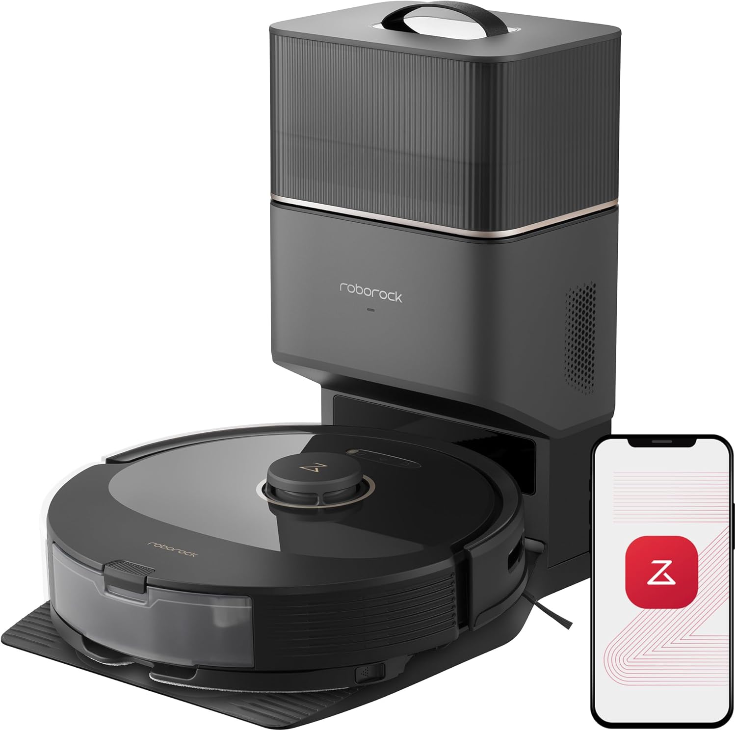 roborock Q8 Max+ Aspirateur Robot Laveur avec Station, Vidage Automatique, 5500Pa Aspiration, Brosse DuoRoller, Navigation LiDAR, Évitement d'obstacles, Cartographie Multi-Niveaux, Contrôle APP/Vocale