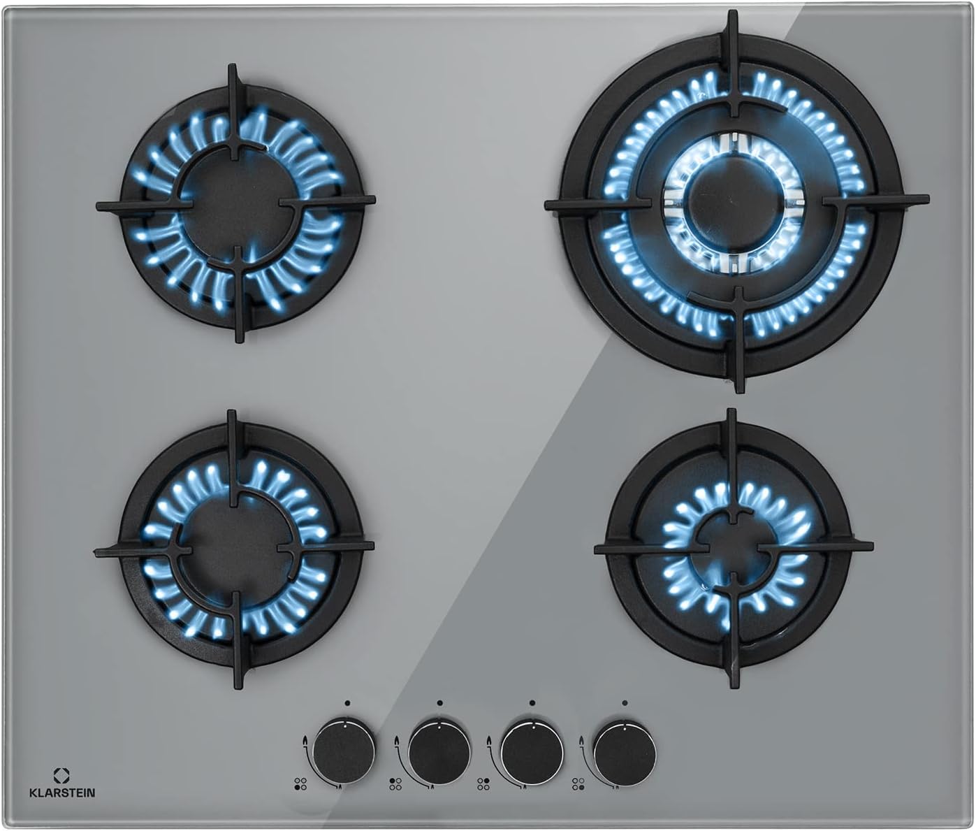 Klarstein Table de Cuisson à Gaz, Plaque de Cuisson Gaz à 4 Brûleurs, Table de Cuisson Electrique à 4 Feux de 8000W, Cuisiniere Gaz, Gaziniere Gaz avec Brûleurs en Acier Inoxydable, Cuisinières GPL