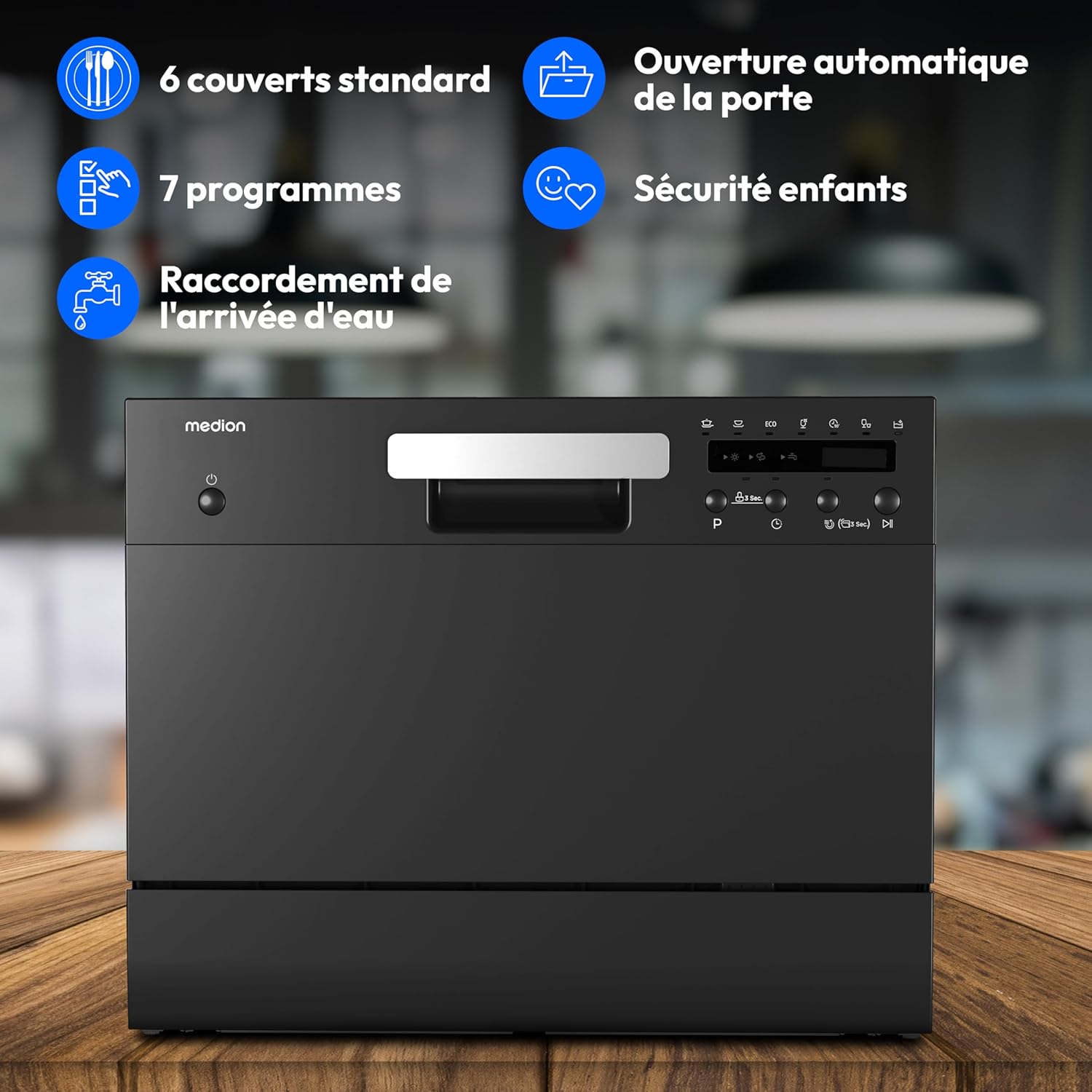 MEDION Lave-vaisselle de table (capacité 6 couverts, 7 programmes de nettoyage, affichage LED, 47 dB, MD37496) blanc