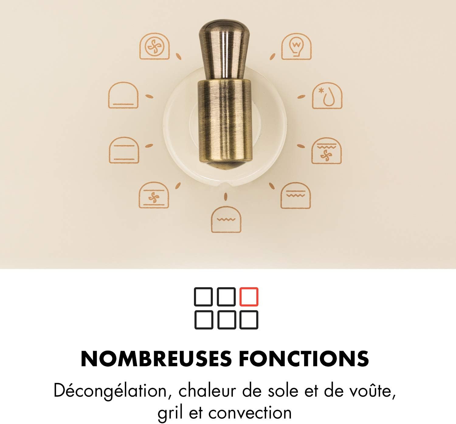 KLARSTEIN Victoria four encastré - four encastrable, four électrique encastrable, 9 fonctions, minuterie, 50-250°C, 70L, 10 positions pour plaques, porte amovible nettoyage facile, éclairage, ivoire