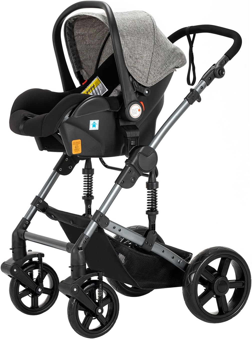 Magic ZC Poussette 3 en 1, Poussette Bebe avec Conception Portable Pliable en Un Clic, Pousette 3 en 1 avec Poussée Réversible Bidirectionnelle, Poussette Trio avec Accessoires (black gold 588)
