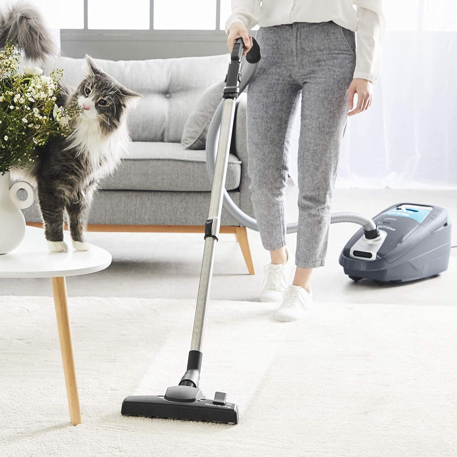 Rowenta Silence Force Aspirateur avec sac, Aspirateur traineau, Silencieux, Performant, Gris/Bleu, Capacité XL 4,5L, Accessoirisés, Fabriqué en France RO7740EA