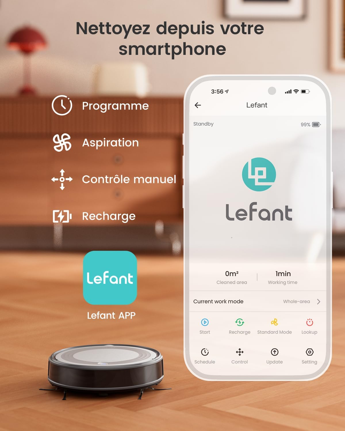 Lefant Aspirateur Robot, Robot Aspirateur 4500Pa Puissance d'Aspiration, Évitement Précis des Obstacles, Anti-Enchevêtrement Idéal pour Les Poils d'animaux, Cheveux et Sols Durs,Contrôle par App/Alexa