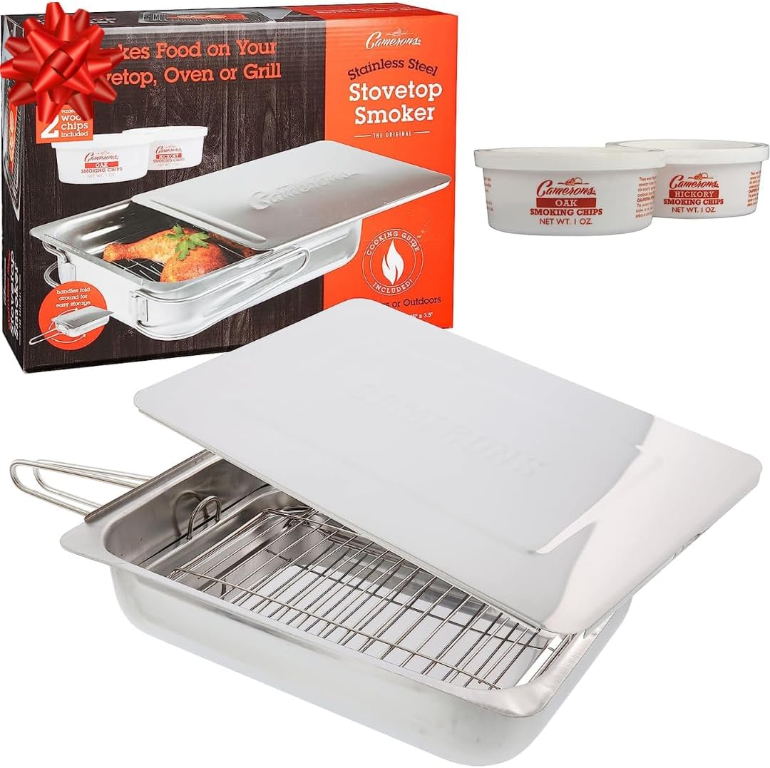 Camerons Fumoir pour cuisinière – Le fumoir Original en Acier Inoxydable avec 3 pintes de copeaux de Bois, CAM_SMKW3PTS_C31-CA