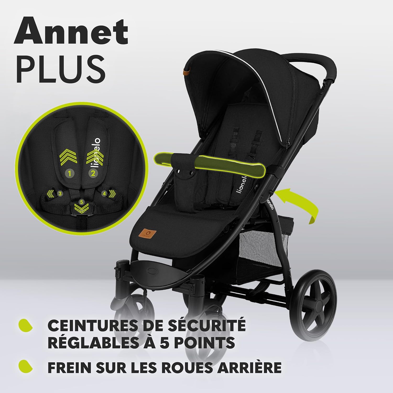 LIONELO Annet Plus poussette bebe à 22 kg, auvent avec fenêtre, roues EVA, chancelière moustiquaire porte-gobelet, réglage du dossier jusqu’à la position couchée (Dreamin, PLUS)